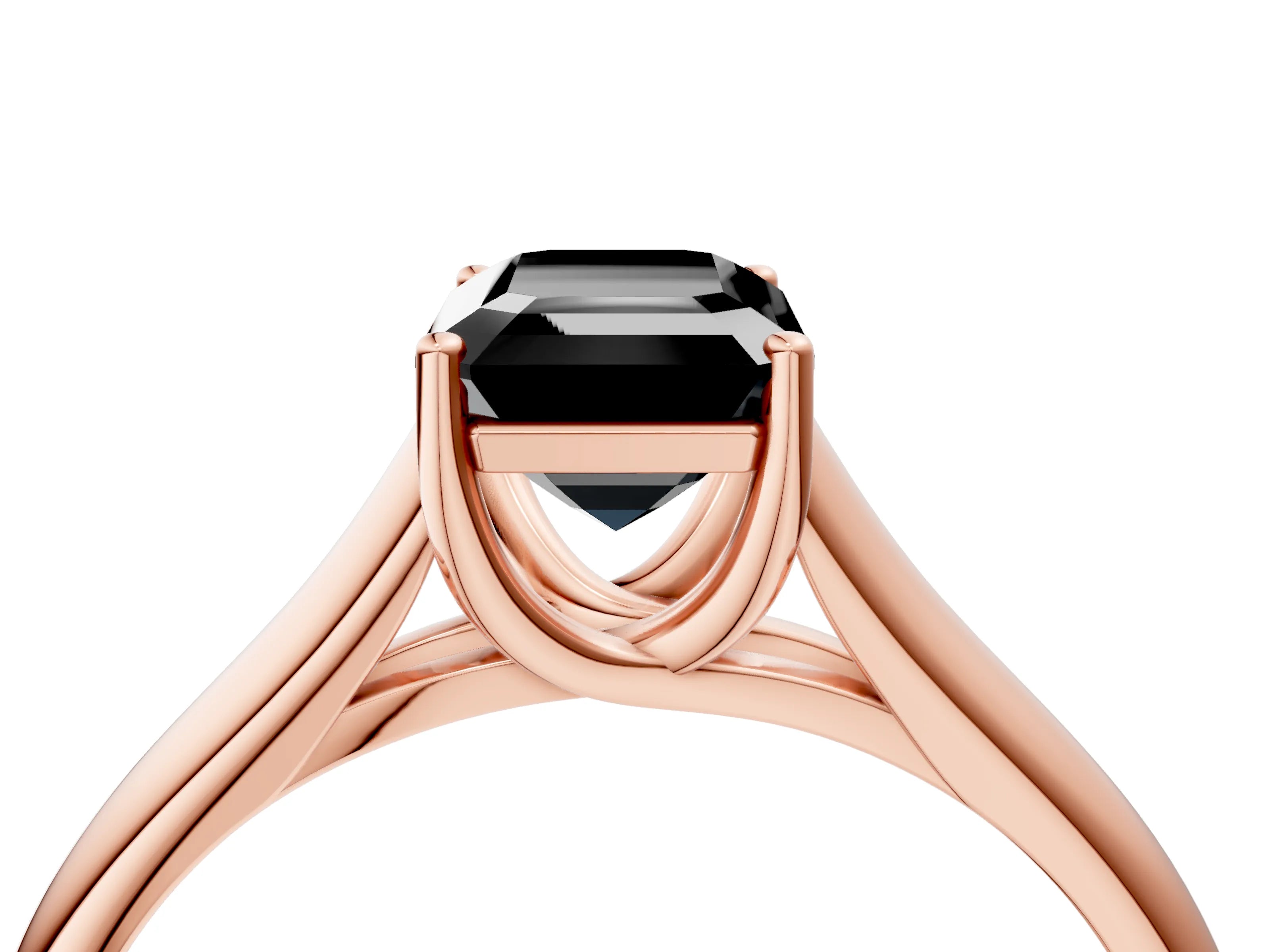 Rose gold Fancy Black Emerald Cut Solitaire Engagement Ring with Tapered Band and Four-Prong Setting_7