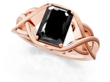 Rose gold Fancy Black Emerald Cut Solitaire Intertwined Band Prong Setting Ring_1