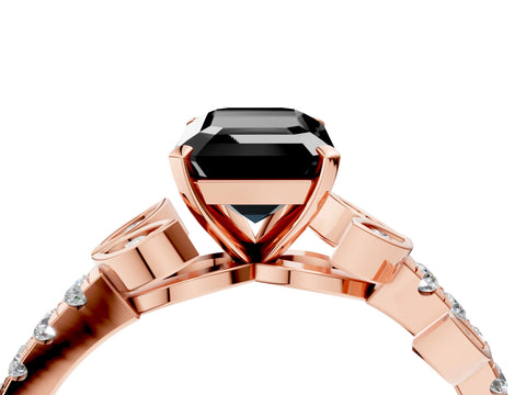 Rose gold Fancy Black Emerald Cut Solitaire Leaf-Inspired Diamond Ring with Pavé Band and Four-Prong Setting_4