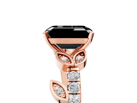 Rose gold Fancy Black Emerald Cut Solitaire Leaf-Inspired Diamond Ring with Pavé Band and Four-Prong Setting_5