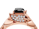 Rose gold Fancy Black Emerald Cut Solitaire Leaf-Inspired Engagement Ring with Prong Setting_16