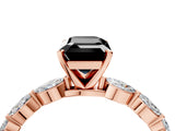 Rose gold Fancy Black Emerald Cut Solitaire Marquise Side Stone Prong Setting Ring_4
