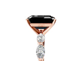 Rose gold Fancy Black Emerald Cut Solitaire Marquise Side Stone Prong Setting Ring_5