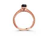 Rose gold Fancy Black Emerald Cut Solitaire Milgrain Engraved Band with Four-Prong Setting_3