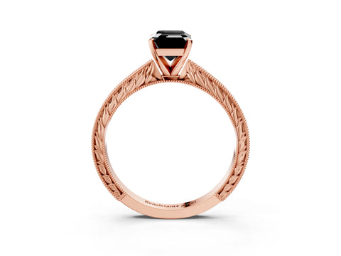Rose gold Fancy Black Emerald Cut Solitaire Milgrain Engraved Band with Four-Prong Setting_3