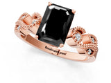 Rose gold Fancy Black Emerald Cut Solitaire Milgrain Leaf Band with Prong Setting_1