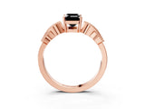 Rose gold Fancy Black Emerald Cut Solitaire Milgrain Leaf Band with Prong Setting_3