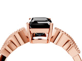 Rose gold Fancy Black Emerald Cut Solitaire Milgrain Leaf Band with Prong Setting_4