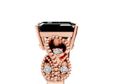 Rose gold Fancy Black Emerald Cut Solitaire Milgrain Leaf Band with Prong Setting_5