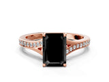 Rose gold Fancy Black Emerald Cut Solitaire Pavé Band with Four-Prong Setting