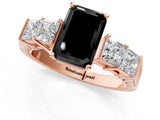 Rose gold Fancy Black Emerald Cut Solitaire Princess Side Stone Engraved Band Prong Setting Ring_1