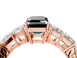 Rose gold Fancy Black Emerald Cut Solitaire Princess Side Stone Engraved Band Prong Setting Ring_4