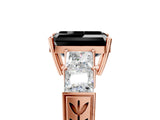 Rose gold Fancy Black Emerald Cut Solitaire Princess Side Stone Engraved Band Prong Setting Ring_5
