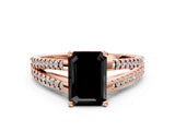 Rose gold Fancy Black Emerald Cut Solitaire Split Shank Pavé Diamond Engagement Ring