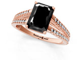 Rose gold Fancy Black Emerald Cut Solitaire Split Shank Pavé Diamond Engagement Ring_1