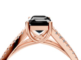 Rose gold Fancy Black Emerald Cut Solitaire Split Shank Pavé Diamond Engagement Ring_4