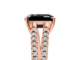 Rose gold Fancy Black Emerald Cut Solitaire Split Shank Pavé Diamond Engagement Ring_5
