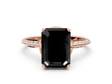 Rose gold Fancy Black Emerald Cut Solitaire Split Shank Pave Diamond Engagement Ring with Four-Prong Setting