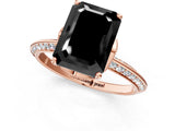 Rose gold Fancy Black Emerald Cut Solitaire Split Shank Pave Diamond Engagement Ring with Four-Prong Setting_1