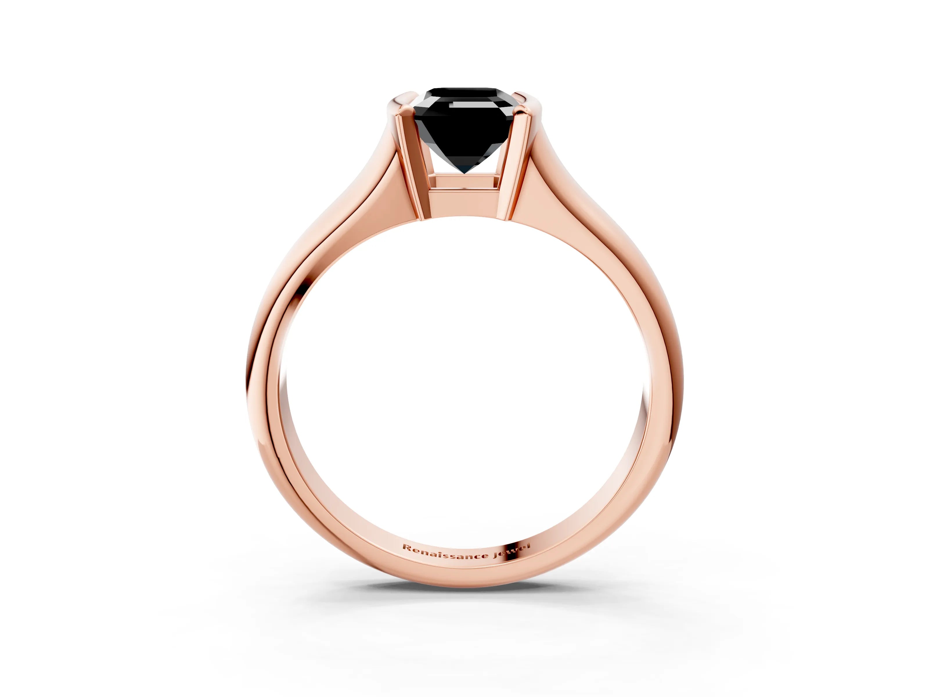 Rose gold Fancy Black Emerald Cut Solitaire Tension Set Diamond Ring with Split Shank Band_3
