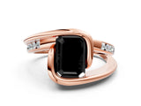 Rose gold Fancy Black Emerald Cut Solitaire Tension-Set Diamond Split Shank Ring