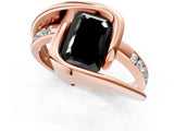 Rose gold Fancy Black Emerald Cut Solitaire Tension-Set Diamond Split Shank Ring_1