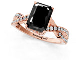 Rose gold Fancy Black Emerald Cut Solitaire Twist Pave Diamond Engagement Ring with Prong Setting_1