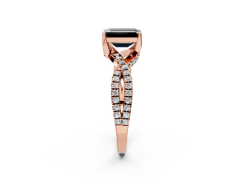 Rose gold Fancy Black Emerald Cut Solitaire Twist Pave Diamond Engagement Ring with Prong Setting_26