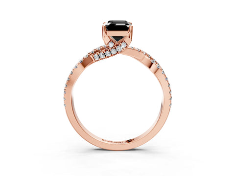 Rose gold Fancy Black Emerald Cut Solitaire Twist Pave Diamond Engagement Ring with Prong Setting_27
