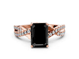 Rose gold Fancy Black Emerald Cut Solitaire Twist Pave Diamond Engagement Ring with Prong Setting_30