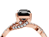 Rose gold Fancy Black Emerald Cut Solitaire Twist Pave Diamond Engagement Ring with Prong Setting_4