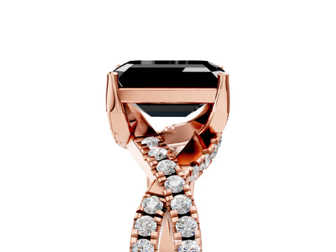 Rose gold Fancy Black Emerald Cut Solitaire Twist Pave Diamond Engagement Ring with Prong Setting_5