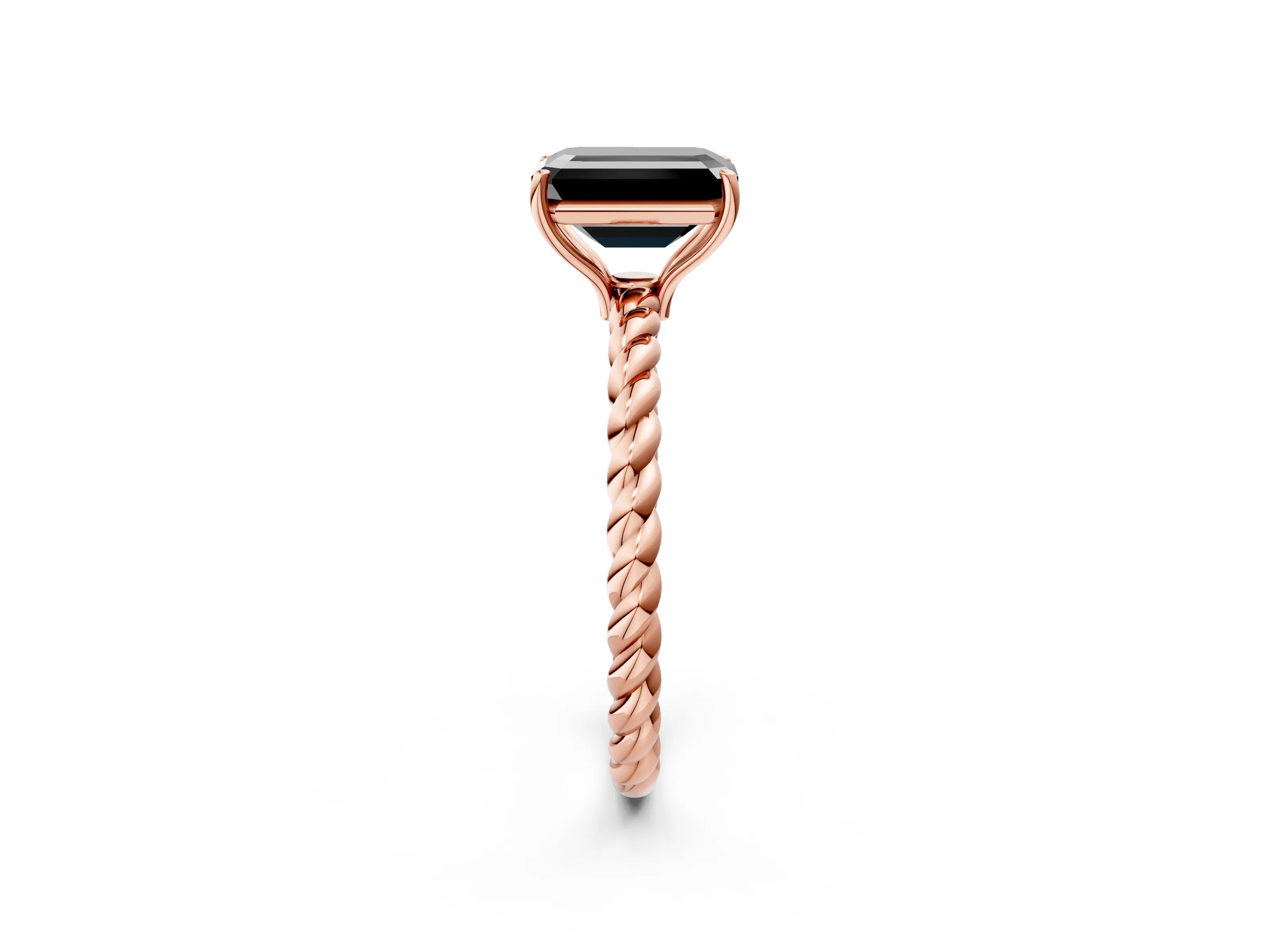 Rose gold Fancy Black Emerald Cut Solitaire Twisted Band 4-Prong Ring_2