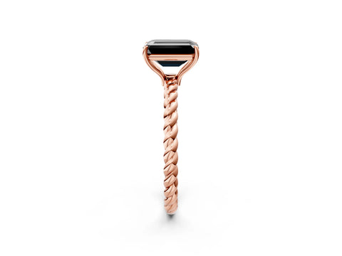Rose gold Fancy Black Emerald Cut Solitaire Twisted Band 4-Prong Ring_2