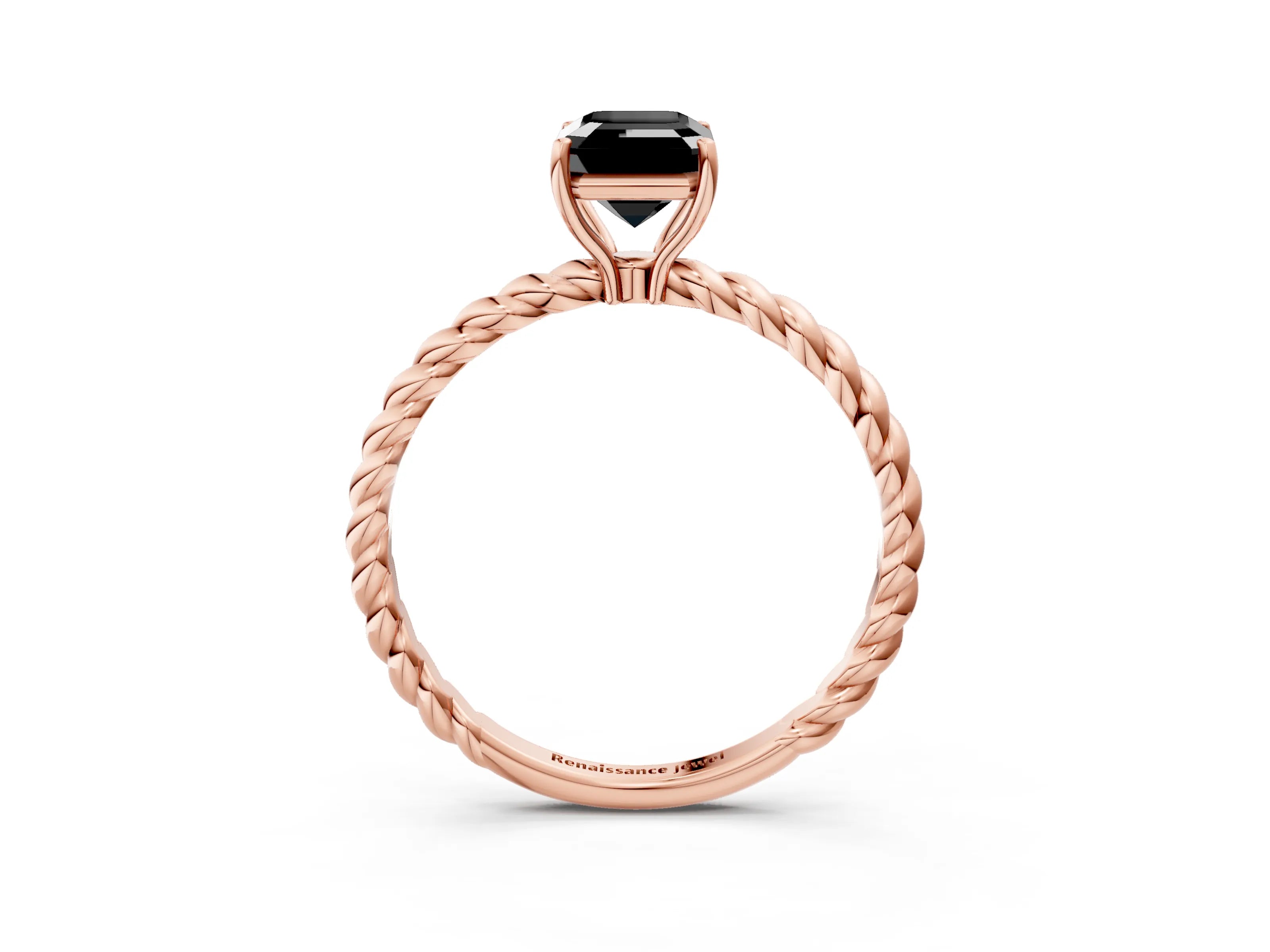 Rose gold Fancy Black Emerald Cut Solitaire Twisted Band 4-Prong Ring_3