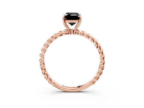 Rose gold Fancy Black Emerald Cut Solitaire Twisted Band 4-Prong Ring_3