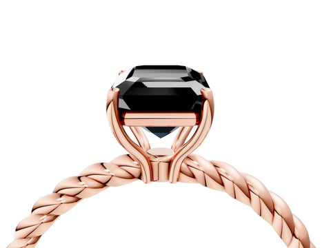 Rose gold Fancy Black Emerald Cut Solitaire Twisted Band 4-Prong Ring_4