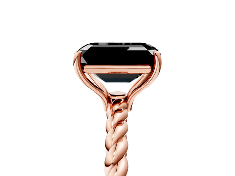 Rose gold Fancy Black Emerald Cut Solitaire Twisted Band 4-Prong Ring_5