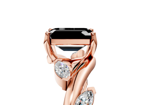 Rose gold Fancy Black Emerald Cut Solitaire Twisted Band Marquise Accent Prong Setting Ring_5