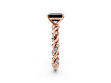 Rose gold Fancy Black Emerald Cut Solitaire Twisted Band with Pavé Accents and Four-Prong Setting_2