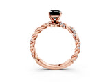 Rose gold Fancy Black Emerald Cut Solitaire Twisted Band with Pavé Accents and Four-Prong Setting_3