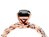 Rose gold Fancy Black Emerald Cut Solitaire Twisted Band with Pavé Accents and Four-Prong Setting_4