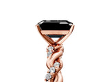 Rose gold Fancy Black Emerald Cut Solitaire Twisted Band with Pavé Accents and Four-Prong Setting_5
