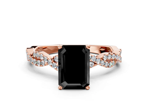 Rose gold Fancy Black Emerald Cut Solitaire Twisted Pave Band with Four-Prong Setting_3