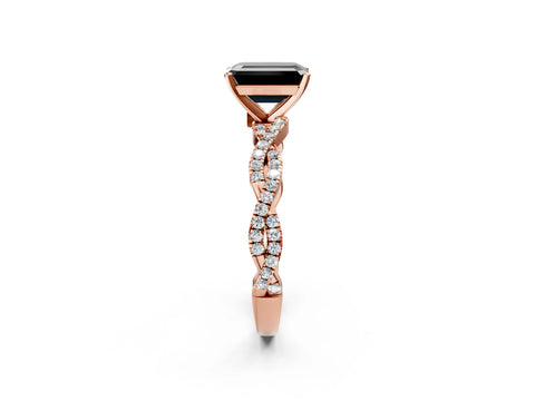 Rose gold Fancy Black Emerald Cut Solitaire Twisted Pave Band with Four-Prong Setting_5