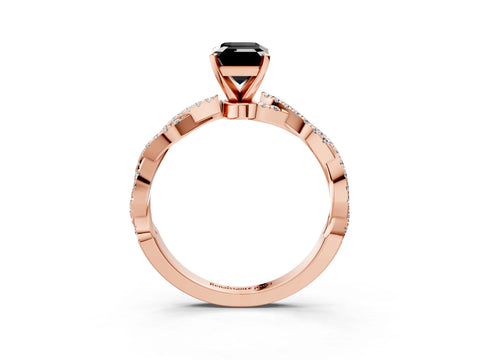 Rose gold Fancy Black Emerald Cut Solitaire Twisted Pave Band with Four-Prong Setting_6