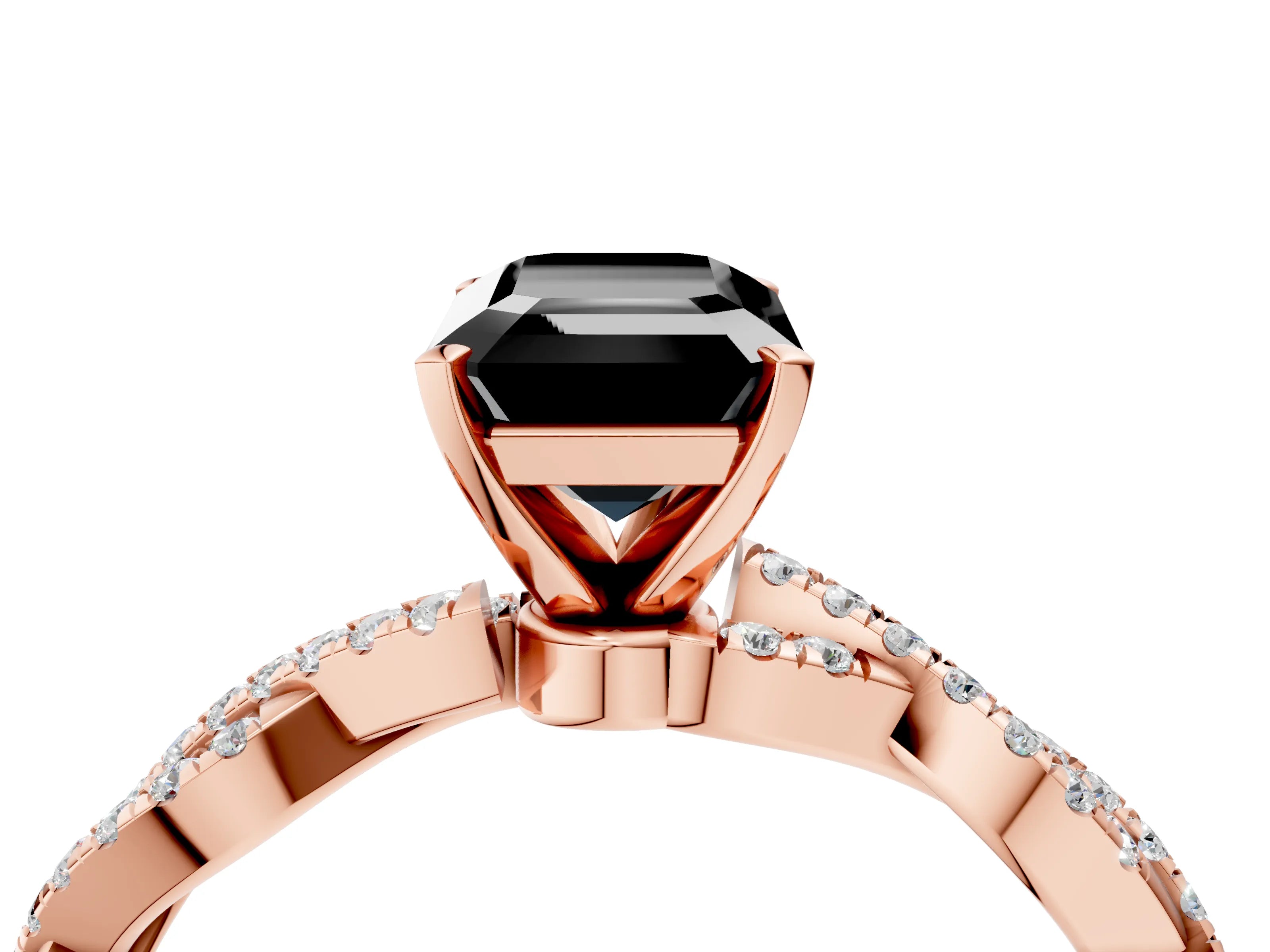 Rose gold Fancy Black Emerald Cut Solitaire Twisted Pave Band with Four-Prong Setting_7