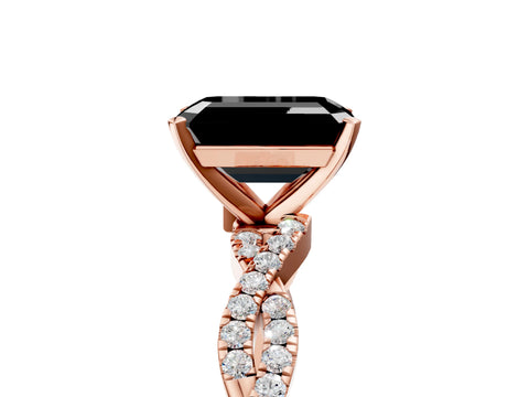 Rose gold Fancy Black Emerald Cut Solitaire Twisted Pave Band with Four-Prong Setting_8