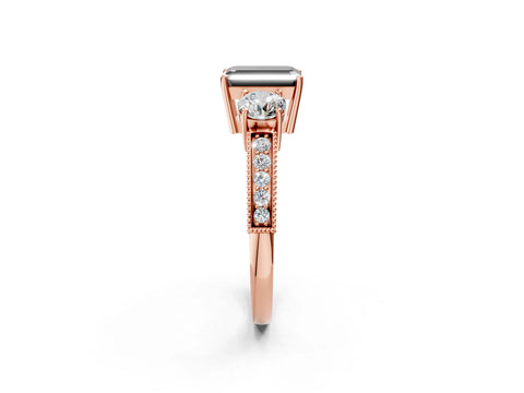Rose gold Fancy Black Emerald Cut Three-Stone Diamond Ring with Pavé Band and Four-Prong Setting_2