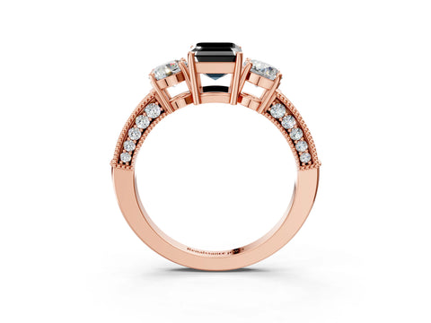 Rose gold Fancy Black Emerald Cut Three-Stone Diamond Ring with Pavé Band and Four-Prong Setting_3